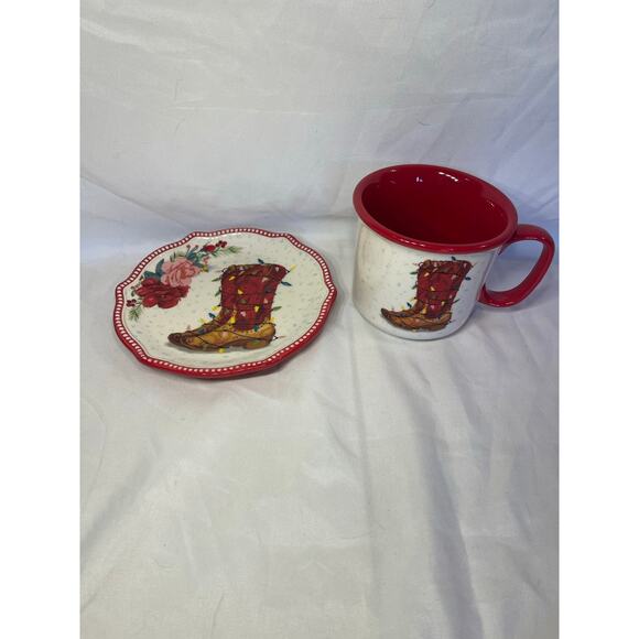 Pioneer woman Cowboy Boot Christmas mug and plate set - Picture 1 of 3